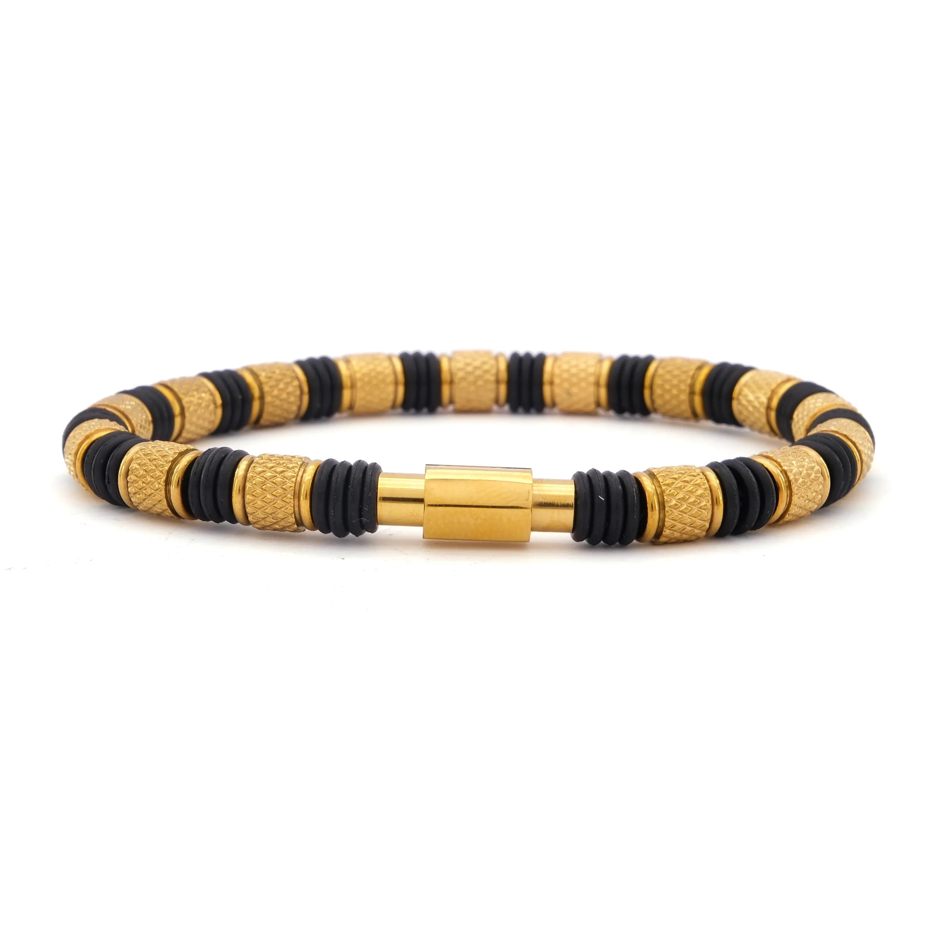 Altın Kaplama Siyah Çift Renkli Erkek Spor Kelepçe Bileklik EBLK-446