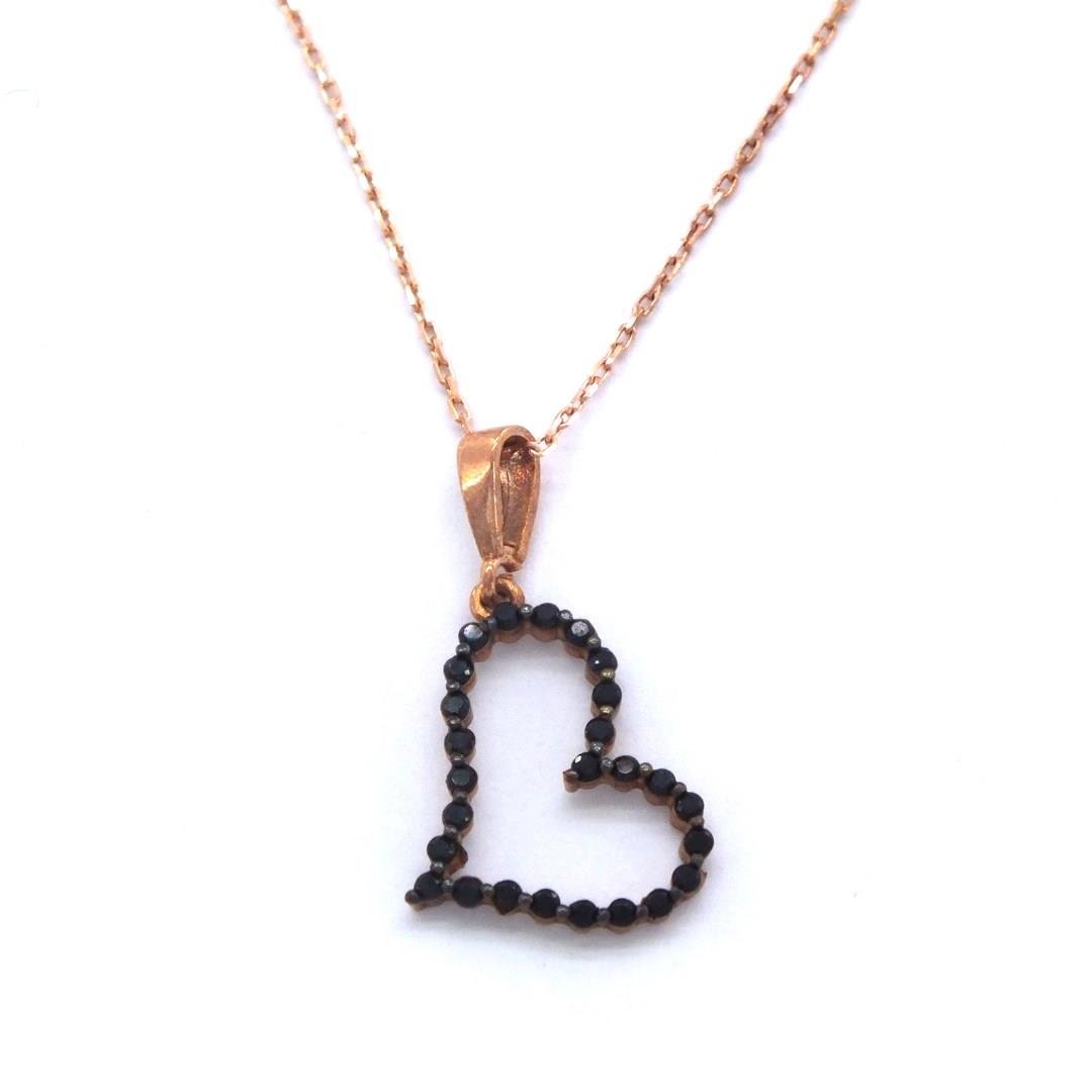 Kalpli Zirkon Taşlı Rose Gümüş Kolye GK-191