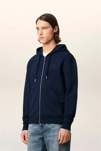 AMI PARİS Ami de Coeur Zipped Hoodie Dark Blue