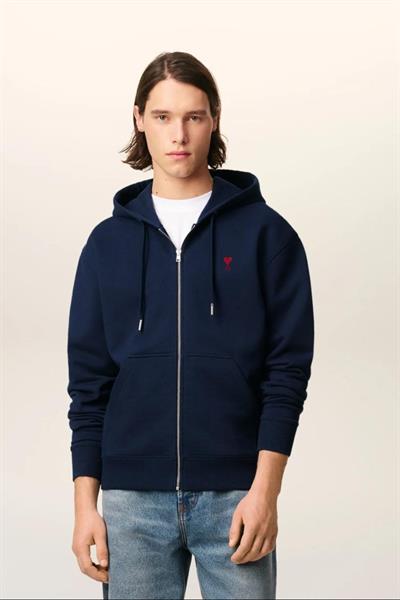 AMI PARİS Ami de Coeur Zipped Hoodie Dark Blue