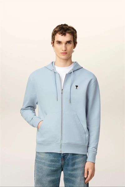 AMI PARİS Ami de Coeur Zipped Hoodie Light Blue
