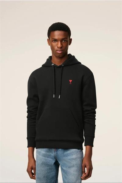 AMI Paris Ami de Coeur made from cotton Hoodie Black