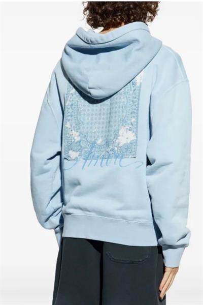 AMIRI Mens Blue Bleach Bandana Hoodie Light Blue
