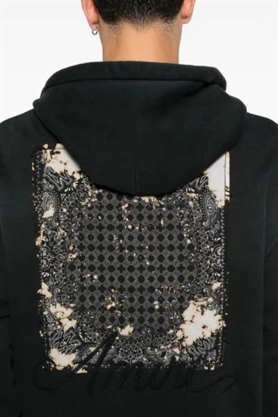 AMIRI Mens Blue Bleach Bandana Hoodie Black