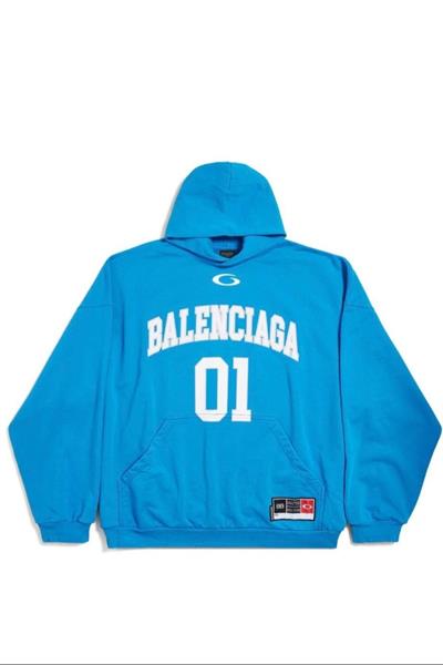BALENCIAGA Mens Basketball Series - Hoodie Large Fit in Blue