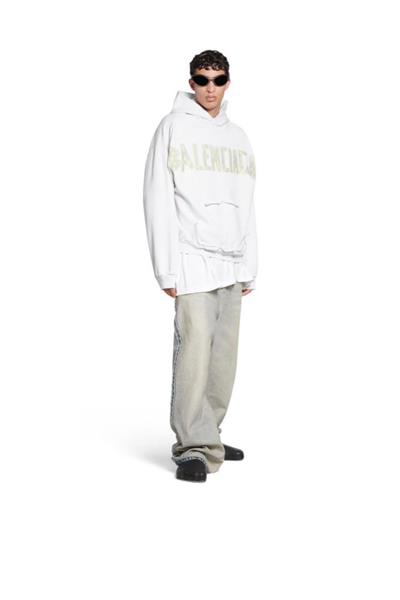 BALENCIAGA Tape Type Ripped Pocket Hoodie Oversized in White Faded