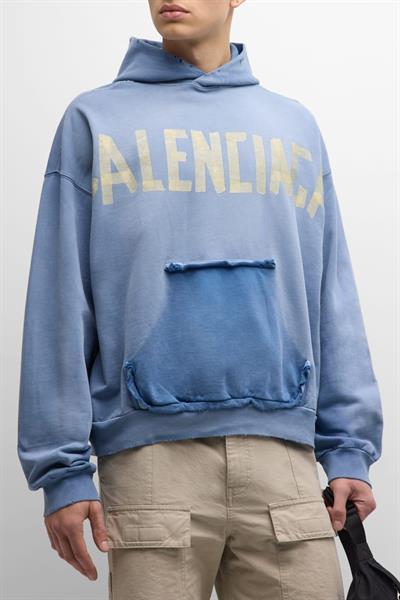 BALENCIAGA Tape Type Ripped Pocket Hoodie Oversized in Light Blue Faded