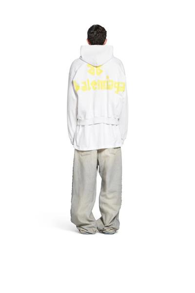 BALENCIAGA Tape Type Ripped Pocket Hoodie Oversized in White Faded