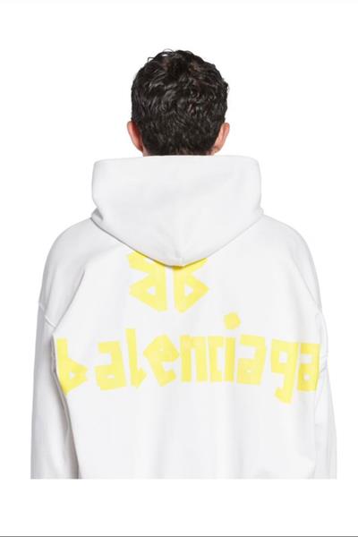 BALENCIAGA Tape Type Ripped Pocket Hoodie Oversized in White Faded