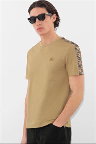 Burberry Check Trim Cotton T-shirt Beige