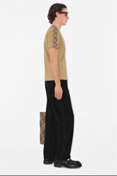Burberry Check Trim Cotton T-shirt Beige