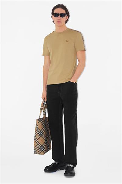 Burberry Check Trim Cotton T-shirt Beige