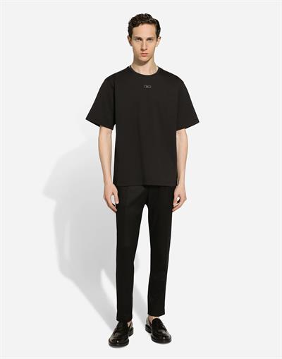 Dolce Gabbana Cotton T-shirt with metal logo Black