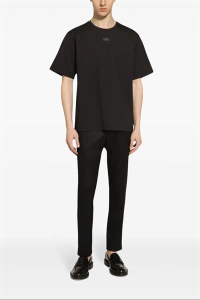 Dolce Gabbana Cotton T-shirt with metal logo Black