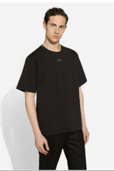 Dolce Gabbana Cotton T-shirt with metal logo Black