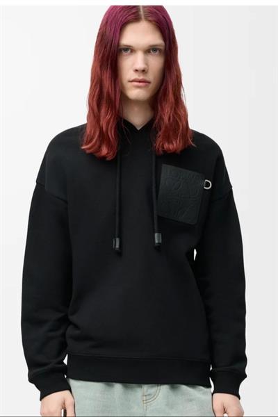 LOEWE Anagram Leather Patch Hoodie Black