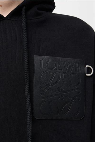 LOEWE Anagram Leather Patch Hoodie Black