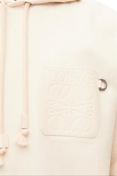 LOEWE Anagram Leather Patch Hoodie Ecru
