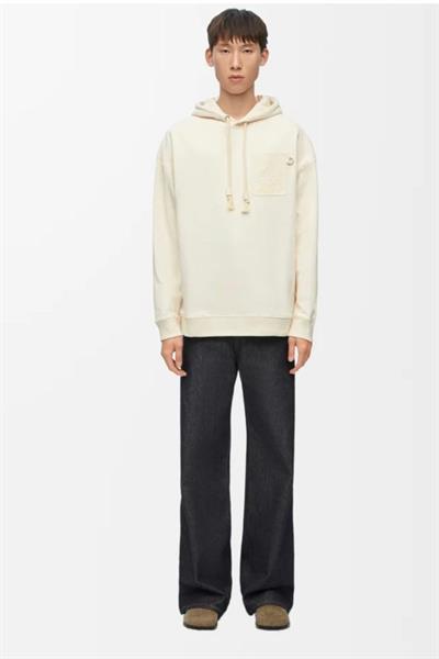 LOEWE Anagram Leather Patch Hoodie Ecru