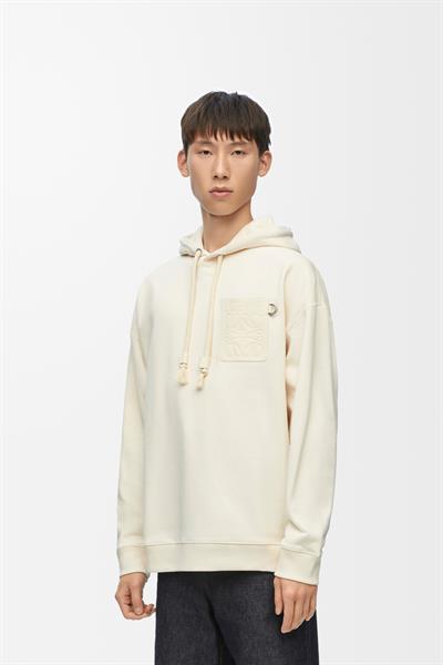 LOEWE Anagram Leather Patch Hoodie Ecru