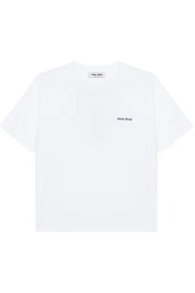 MIU MIU Embroidered-logo Cotton T-shirt In White