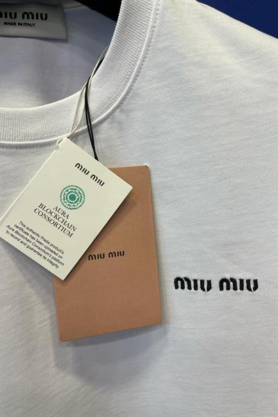 MIU MIU Embroidered-logo Cotton T-shirt In White