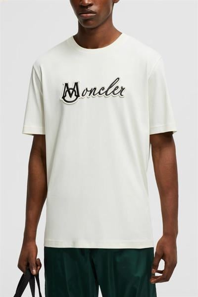 Moncler Embroidered Varsity Logo Cotton T-shirt White