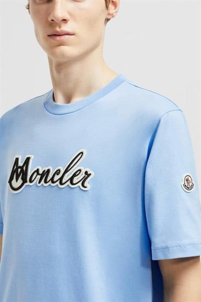 Moncler Embroidered Varsity Logo Cotton T-shirt Blue