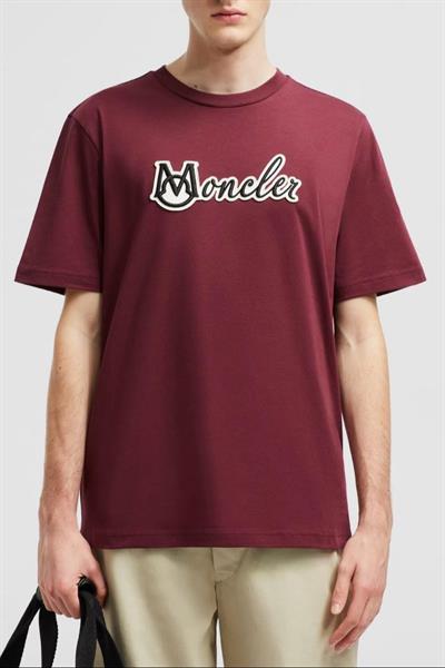 Moncler Embroidered Varsity Logo Cotton T-shirt Burgundy