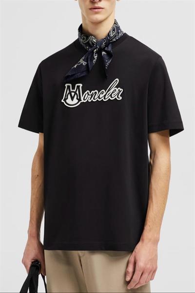 Moncler Embroidered Varsity Logo Cotton T-shirt Black