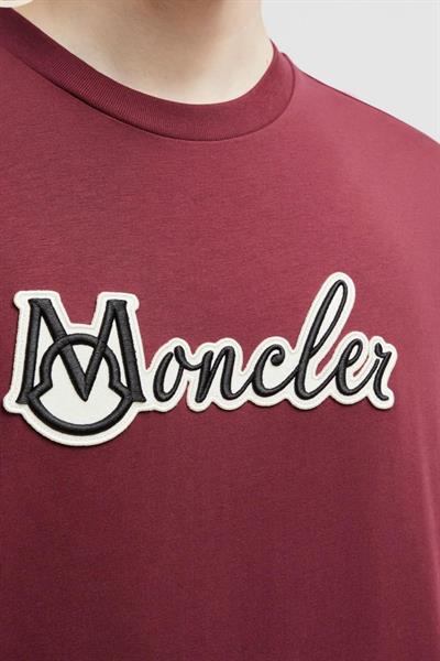 Moncler Embroidered Varsity Logo Cotton T-shirt Burgundy