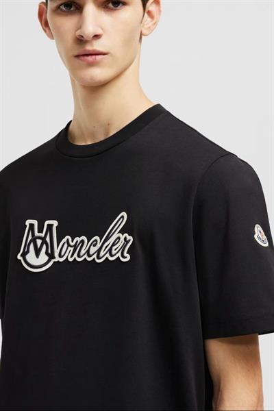 Moncler Embroidered Varsity Logo Cotton T-shirt Black