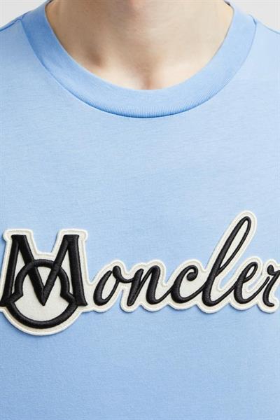 Moncler Embroidered Varsity Logo Cotton T-shirt Blue