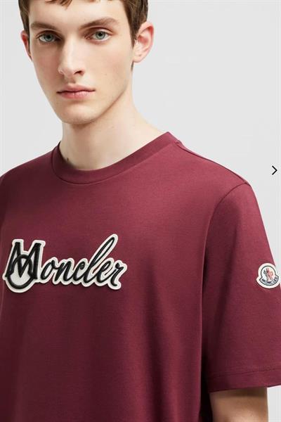 Moncler Embroidered Varsity Logo Cotton T-shirt Burgundy