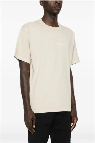 Stone Island logo-embroidered cotton T-shirt Beige