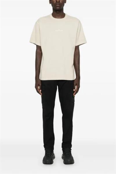 Stone Island logo-embroidered cotton T-shirt Beige