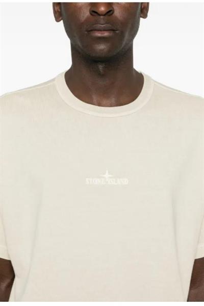 Stone Island logo-embroidered cotton T-shirt Beige