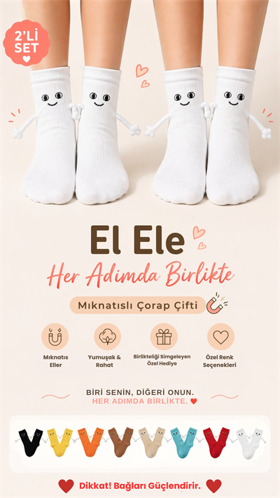 2li Beyaz El Ele Tutuşan Çorap seti