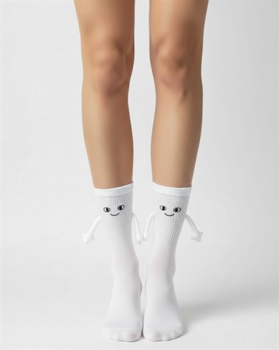 2li Beyaz Kırmızı El Ele Tutuşan Çorap seti