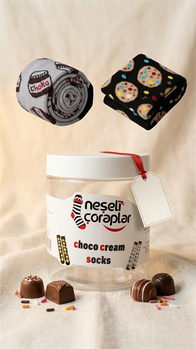 2'li Choco Cream Kutulu Renkli Hediyelik Çorap