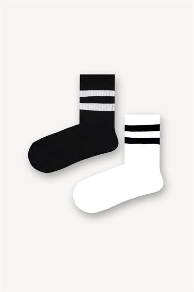 2li Siyah - Beyaz Çocuk Çorap Set
