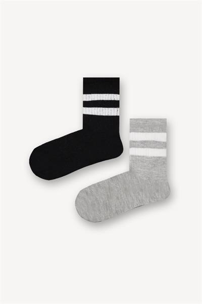 2li Siyah - Gri Çocuk Çorap Set
