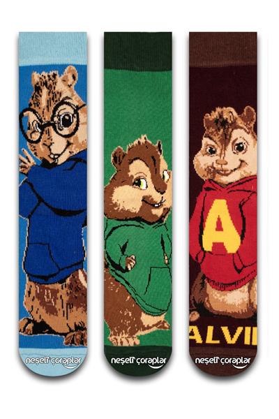 3Lü Alvin Ve Arkadaşları Kutulu Çorap Set 
