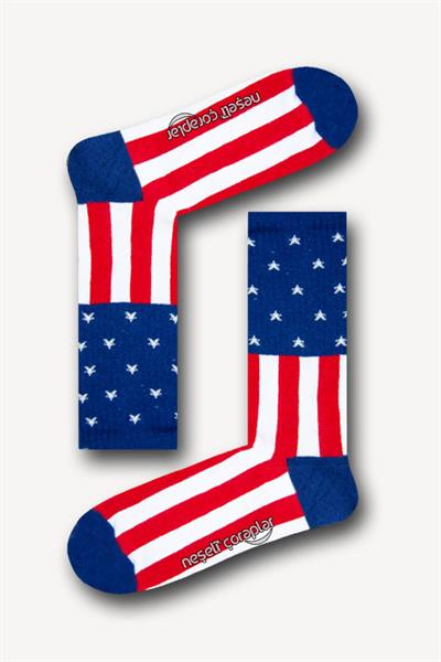 3lü Amerikan Bayrak Desenli Atletik Çorap Set