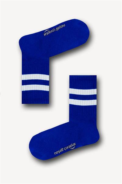 3lü Beyaz Mavi Şeritli Atletik Çorap Set 