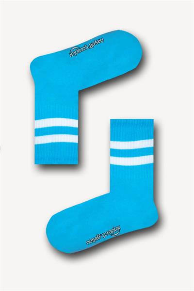 3lü Beyaz Mavi Şeritli Atletik Çorap Set 