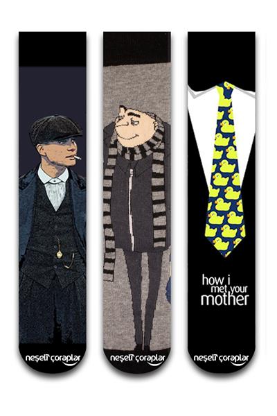 3lü Met Your Father Renkli Kutulu Çorap Set