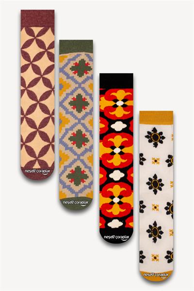 4lü Retro Renkli Çorap Set