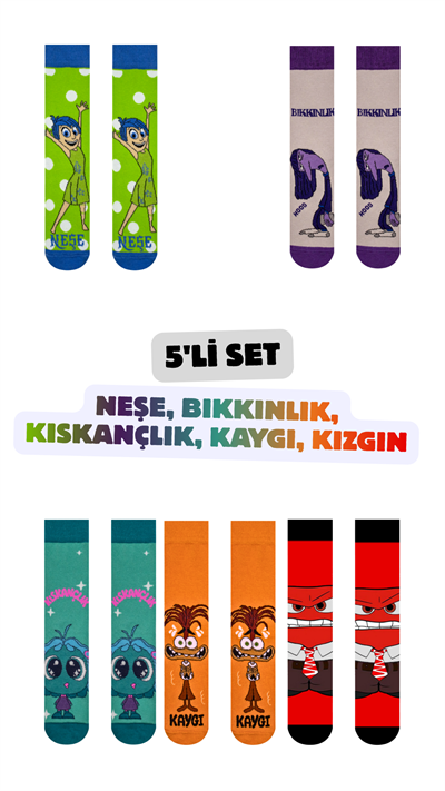 5li Duygular Kutulu Renkli Unisex Çorap Seti