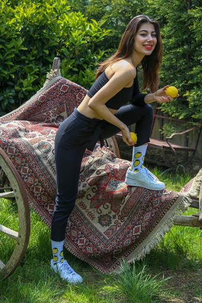 Beyaz Limon Renkli Unisex Çorap